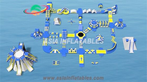 Công viên nước Floating Blue 50 x 40M Công viên đảo nước bơm hơi